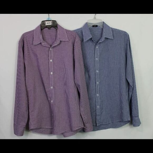 COOFANDY LOT OF 2 BLUE & PURPLE GINGHAM BUTTON FRONT MENS SZ S CASUAL SHIRTS - Picture 1 of 15